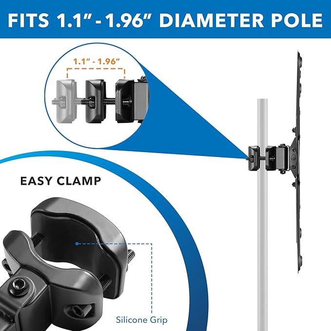 Mount-It! TV Pole Mount, Fits 32" to 55" Screens, Universal VESA 75x75 to 400x400, Full-Motion Tilt, Swivel & Rotate, Clamps to 1.1" - 1.96" Diameter Poles, Ideal for Gazebos, Trade Shows, & POS