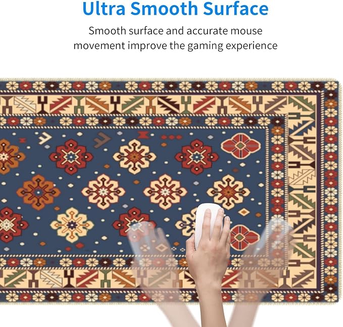 Persian Rug Mouse Pad Extended Large Gaming Mousepad XL Big Long Oversized Desk Mat Stitched Edges 31.5 X 11.8 Inch for Home Office