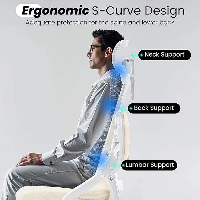 Fizzin Ergonomic Office Chair, 400 LBS Computer Chairs with Adjustable Lumbar Support, Breathable Mesh Desk Chair Ergonomic with Thickened Cushion, Comfy Home Office Desk Chair (Buff Beige)