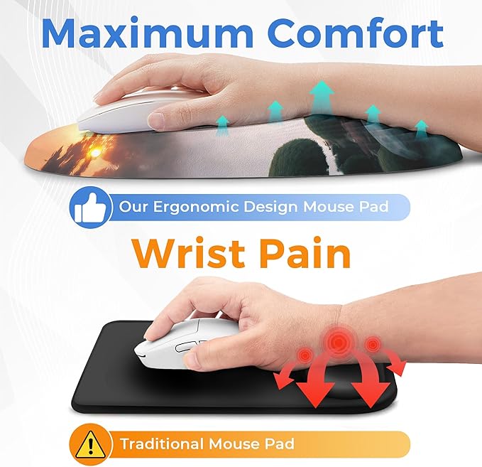 Ergonomic Mouse Pad with Wrist Support, Comfortable Entire Memory Foam, Wrist Pain Relief and Anti-Slip PU Base, Mousepad for Various Computers, Laptop PC (12x8x1.2inch, Pavilion)