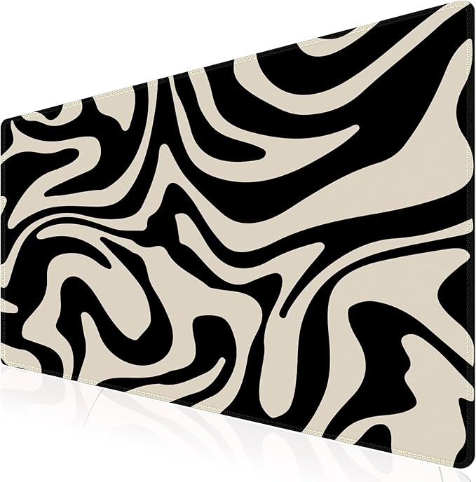 iCasso Desk Mat, XXL Large Gaming Mouse Pad, Anti-Slip Rubber Base Mousepad with Stitched Edges, Keyboard Mouse Mat Big Desk Pad for Work, Game, Office, Home, Zebra Black