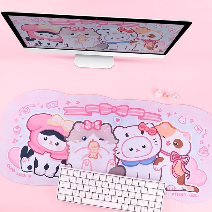 Large Gaming Mouse Pad, Waterproof Extra Large Big Mouse Pad XL Non-Slip Cute Gaming Mousepad Desk Mat for Gamer, Office & Home - Kitty