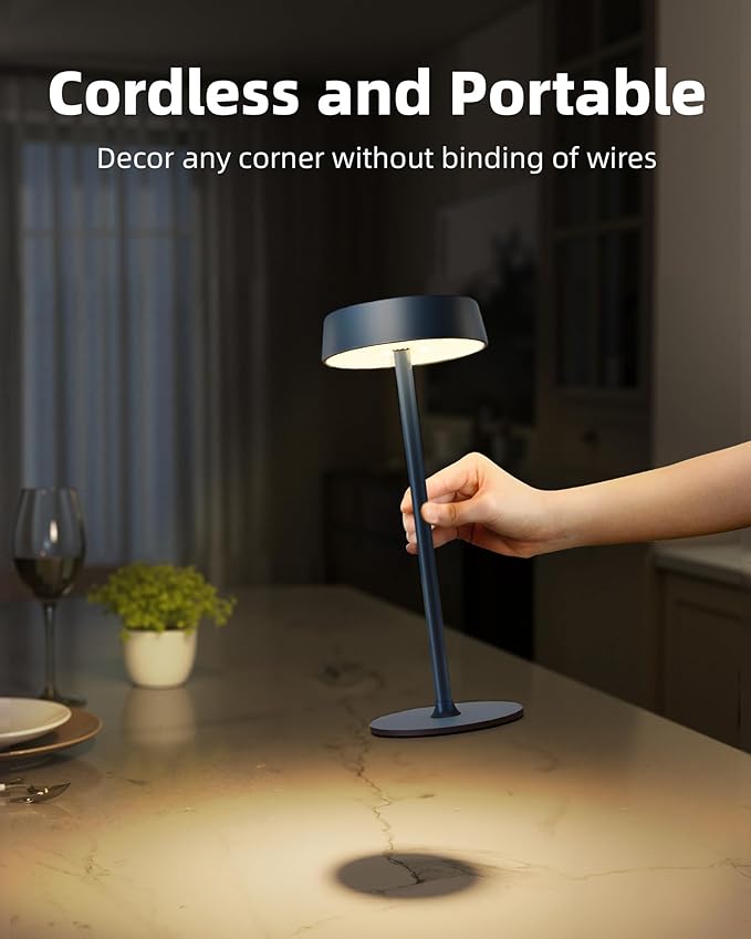 Cordless Lamp, RGB, Outdoor Waterproof, Dimmable Touch Control 3 Color Temperature, Battery Operated Portable, LED Memory Function, Rechargeable Table Lamp, Patio Dinning Restaurant Kitchen 2Pack Blue