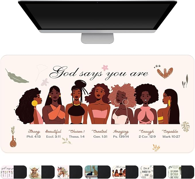 AFRITEE Black Girl Desk Mat - Christian Inspirational Quote Large Gaming Mouse Pad, Black Art Gifts for Women, Office Desk Protector
