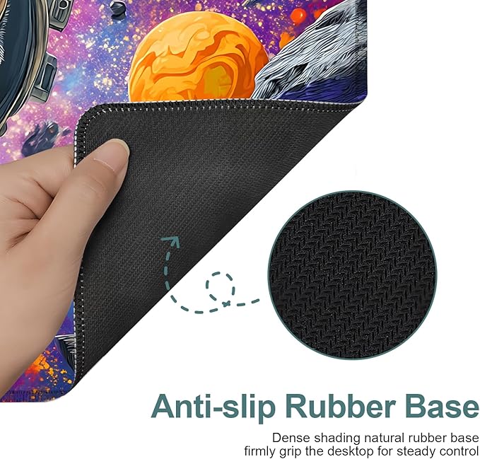 Cat Astronaut Extended Gaming Mouse Pad 35.4x15.7Inch Large Desk Mat Anti-Slip Rubber Base & Durable Stitched Edges for Gamers Smooth Mouse Writing Surface for Desk Office/Home