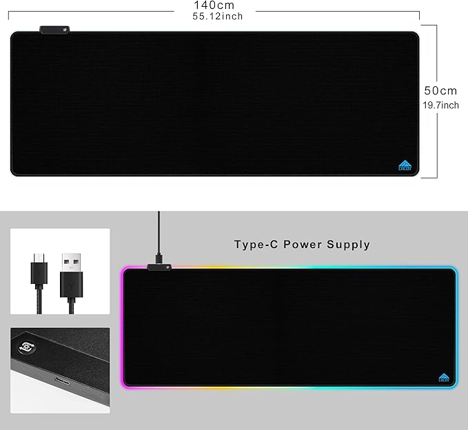 Cacoy 55" x 20" RGB Gaming Mouse Pad XXL, Large LED Lighting Desk Mat, 9-Light Mode Keyboard Pad with Non-Slip Rubber Base and Smooth Surface, Extended Computer Mousepad for Game, Office & Home, Black