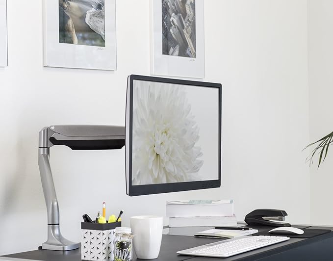 Mount-It! Single Monitor Arm Desk Mount with Gas Spring, Height Adjustable Monitor Stand for 13–32 Inch Screens up to 20 lbs, VESA 75x75 & 100x100, C-Clamp & Grommet, Sit-Stand Desk Compatible
