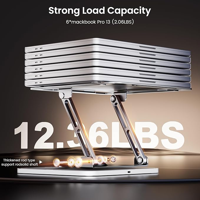 Laptop Stand for Desk, Adjustable Computer Stand with 360° Rotating Base, Ergonomic Laptop Riser for Collaborative Work, Foldable & Portable Laptop Stand, fits for All 10-16" Laptops (RGB-Gray)
