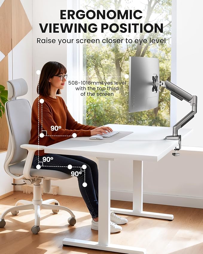 ErGear Single Monitor Arm, Fully Adjustable Monitor Mount for 13–34 Inch Screens, Fast Install Computer Monitor Stand with Tool-Free VESA Mount, Cable Management, Holds 19.8 lbs, Max VESA 100x100mm
