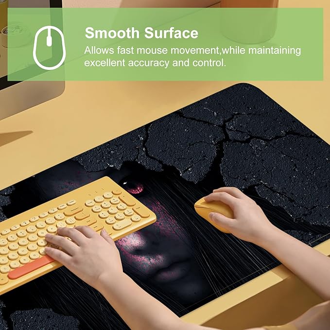 Desk Mat, XXL Extended Gaming Pad for Desktop, 31x12 Inches Horror Theme Figure Breaking Through Wall, Large Non-Slip Vegan Leather Surface with Stitched Edges, Keyboard Mouse Mat for Home Office