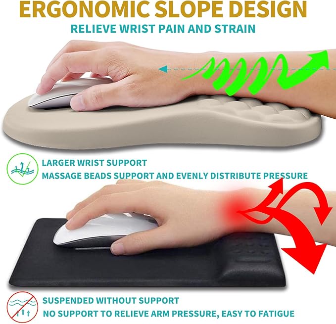 Hokafenle 2 in 1 Ergonomic Mouse Pad Wrist Support & Wrist Rest for Computer Keyboard Set, with Memory Gel Massage Bulge Design (2In1 Set, Apricot)