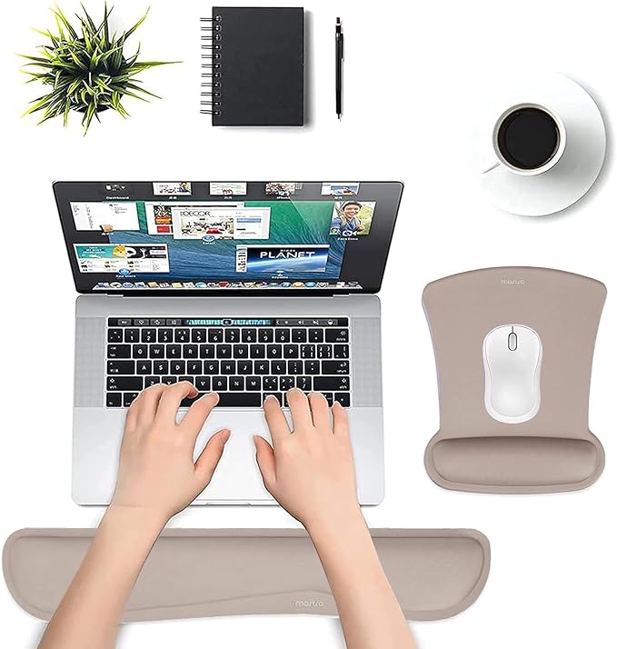 MOSISO Wrist Rest Support for Mouse Pad & Keyboard Set, Ergonomic Mousepad Non-Slip Base Home/Office Easy Typing Cushion with Neoprene Cloth & Raised Memory Foam, Taupe Brown