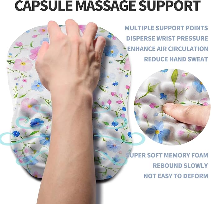 Ergonomic Raised Mouse Pad Wrist Support with Bilateral Slope Memory Foam Mousepad for Wrist Rest and Carpal Tunnel 11.8x7.9〃 Little Flower