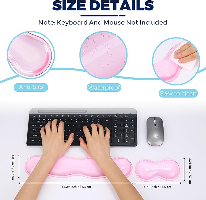 Gel Wrist Rest for Keyboard and Mouse, Wrist Rest for Keyboard, Mouse Wrist Support, Pain Relief, Cool Touch, Non-Skid, Keyboard Wrist pad