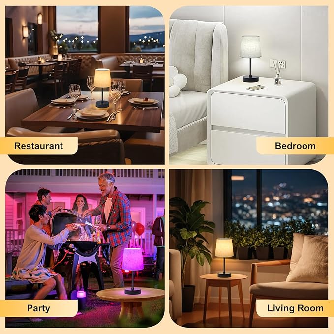Small Cordless Table Lamp,5000mAh Rechargeable Battery Operated Desk Lamp,3 Colors & 7 RGB Stepless Dimmable, Portable Touch Wireless Lamp for Bedroom,Dining Table,Restaurant 2 Pack (Flaxen)
