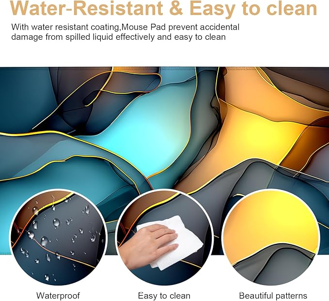 Large Mouse Pad & Keyboard Mat 35x16 Inches, Soft Blue Yellow Gradient Fluid Artistic Non-Slip Rubber Base Desk Mat, Large Extended Desk Protector for Home Office Gaming Setup
