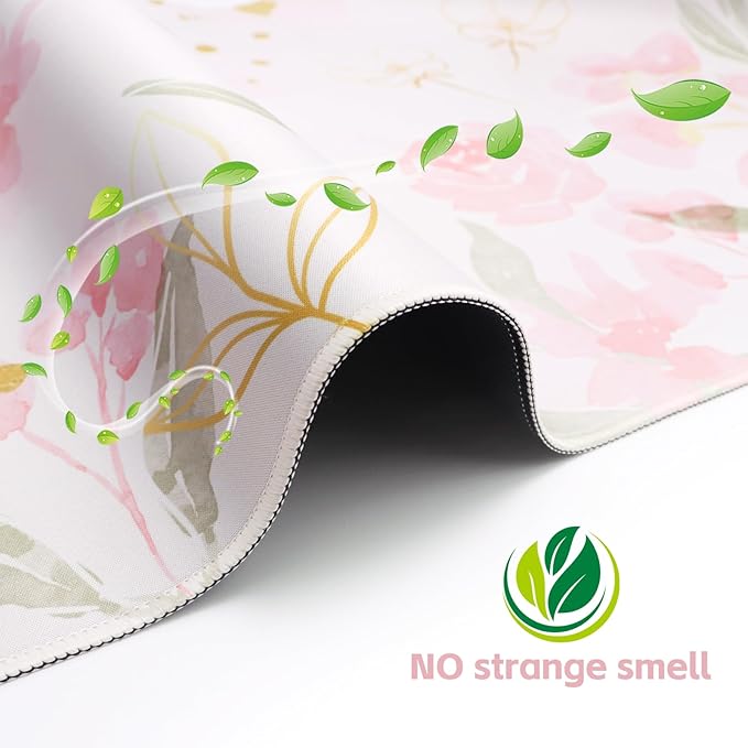 Baziabbo Pink Floral Desk Mat,XXL Extended Large Mouse Pad,Gaming Mousepad with Stitched Edge,Non-Slip Rubber Base Keyboard Desk Pad for Home Office Study Game