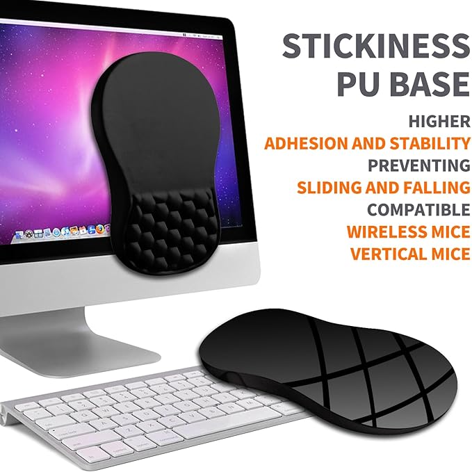 Ergonomic Joint Wrist Support Mouse Pad with Memory Foam Cushion Massage Bump, Carpal Tunnel Mousepad Slope Design for Wrist Rest, 11.8x7.9 in, Black