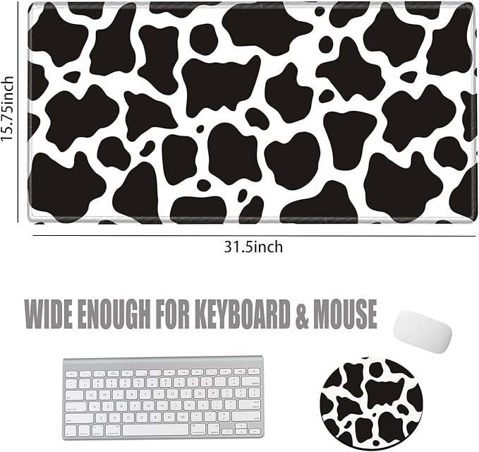 Gaming Mouse Pad Large Mousepad Cow Print Desk Mat XXL Big Desk Pad Rubber Base Computer Pad with Stitched Edges Mouse Mat for Work Game Home Office