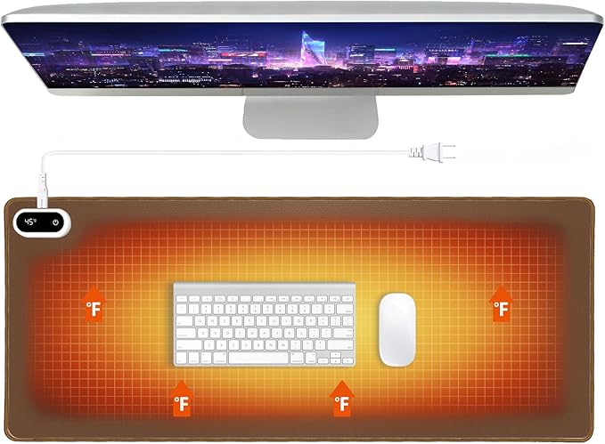 Heated Desk Pad, Heated Mouse Pad - 31.5 x 13 inch, Heated Desk Mat, Desk Warmer with 5 Heat Levels & Auto Shut-Off - Ideal for Office and Home(Coffee Brown)