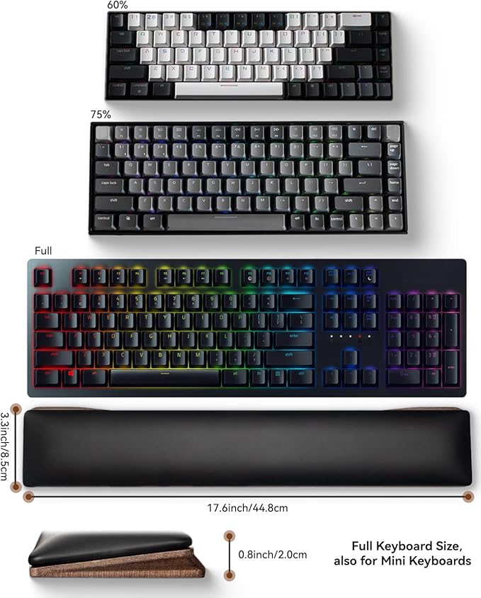 Keyboard Wrist Rest with Memory Foam Anti-Slip Rubber Base Ergonomic Wooden Wrist Rest for Mechanical Keyboard Durable and Easy to Clean for Gamer Staff (Walnut)
