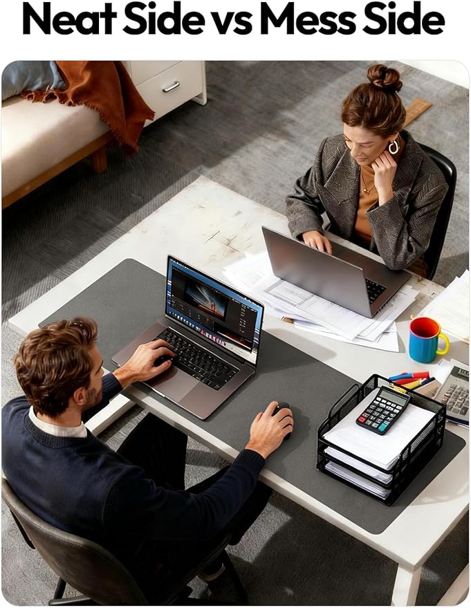 YSAGi Leather Desk Pad Protector, Office Desk Mat, Large Mouse Pad, Non-Slip PU Leather Desk Blotter, Laptop Desk Pad, Waterproof Desk Writing Pad for Office and Home (Dark Grey, 47" x 17")