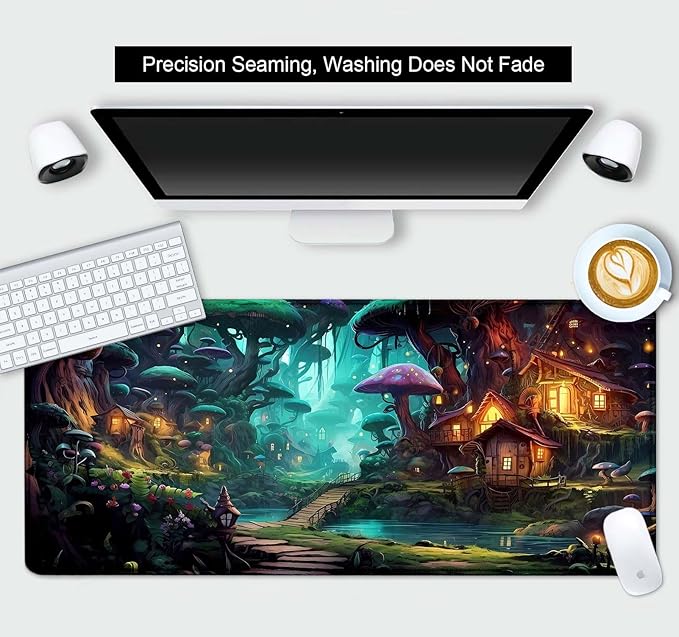 Mushroom Anime Desk Mat, Fairy Forest Large Gaming Mouse Pad for Laptop Computer, Tabletop Magic Play Mats Full Desk Mouse Pads, Fantasy Art XXL Playmat Mousepad