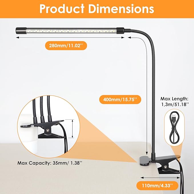 ShineTech LED Desk Lamp with Clamp, 3-Head Adjustable Gooseneck Task Lamps, Eye-Caring Stepless Dimming, 4 Color Modes, Memory & Auto-Off Timer, Clip On Desk Light for Home Office, Study, Reading