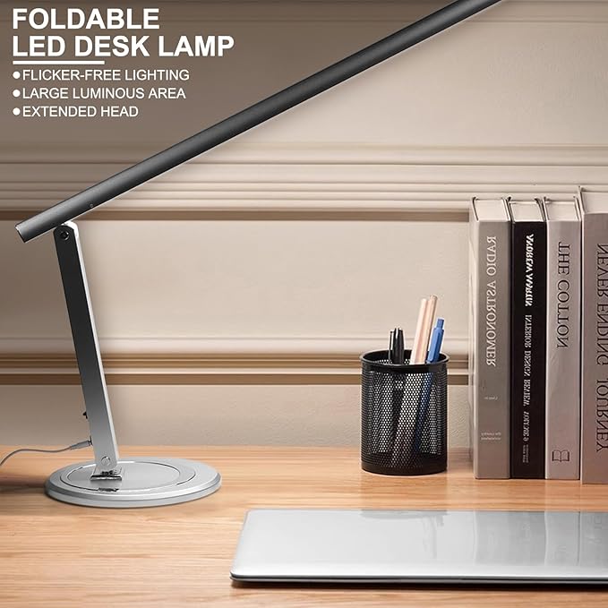 EVTSCAN 10W USB Foldable LED Desk Lamp, with 46 LEDs, 180 Degrees Adjustable Arm, Aluminium Alloy Body, Modern Eye Care LED Table Light for Home Office, for Reading, Studying, Working