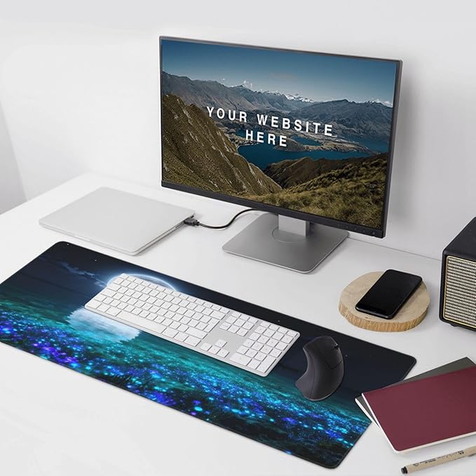 Gaming Mouse Pad,Large Mouse Pads for Desk,Non-Slip Rubber Base Extended Mousepad,XXL Keyboard Mouse Mat,Stitched Edges Computer Keyboard Desk Pad,35.4x15.8inch,Moon Ocean