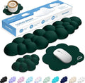 Cloud Wrist Rest Keyboard Cushion, 4-in-1 Ergonomic Cloud Keyboard Wrist Rest and Mouse Pad Set with Memory Foam Arm Support for Palm, Cute Desk Accessory for PC Gaming Setup, Dark Green
