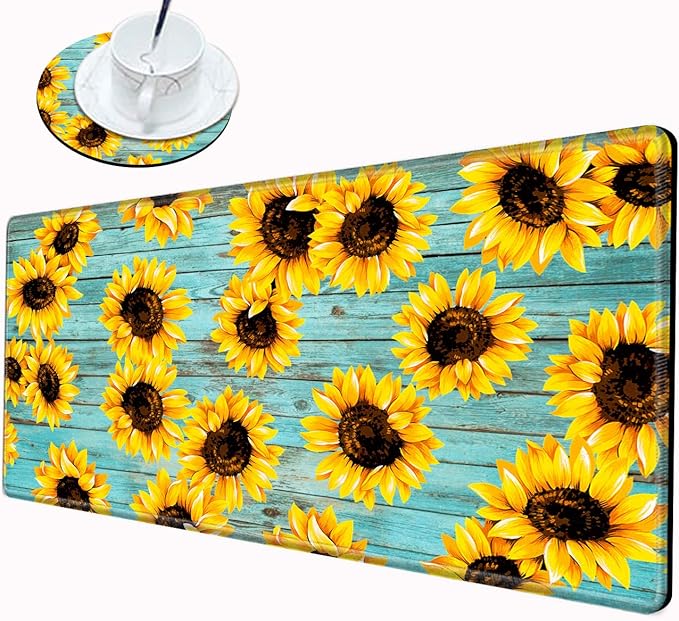 Sunflower Mouse Pad 24x12 Desk Mat Large Mousepad Desk Pad Big Computer Mat Non Slip Base Long Gaming Mouse Mat for Wireless Mouse Women Girl Work