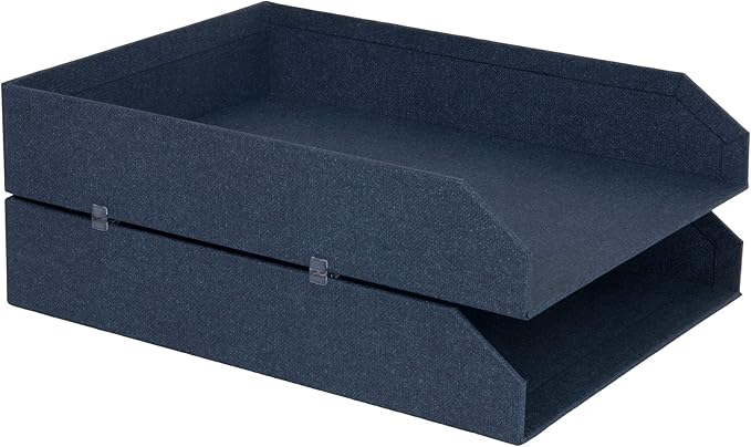 Bigso Box of Sweden Hakan Canvas Letter Trays - Pack of 2 - Desk Paper Organizer Tray with Stable Rubber Feet for A4 or Letter Size Documents - 9.1in x 12.2in x 2.4in - Blue