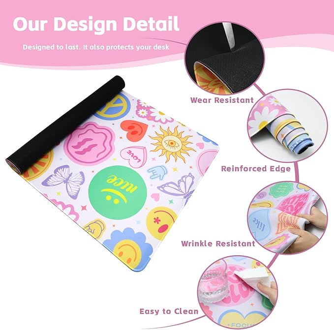 Baziabbo Desk Mat,XXL Extended Large Mouse Pad,Gaming Mousepad with Stitched Edge,Non-Slip Rubber Base Keyboard Desk Pad for Home Office Study Game(Y2-Pink)