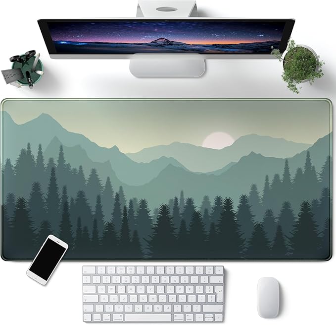 Forest Desk Mat Green Nature Large Mouse Pad XXL 31.5''X 15.7'' Landscape Aesthetic Desk Pad Gaming Mousepad Big Keyboard Mouse Mat for Laptop Computer Office Decor