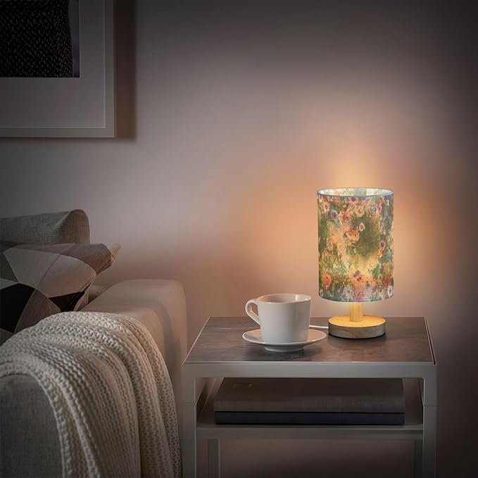 Flower LED Table Lamp, Bedside Lamp with Linen Lampshade, Flicker-Free Eye Care USB Plug in Nightstand Lamp, for Bedroom and Office