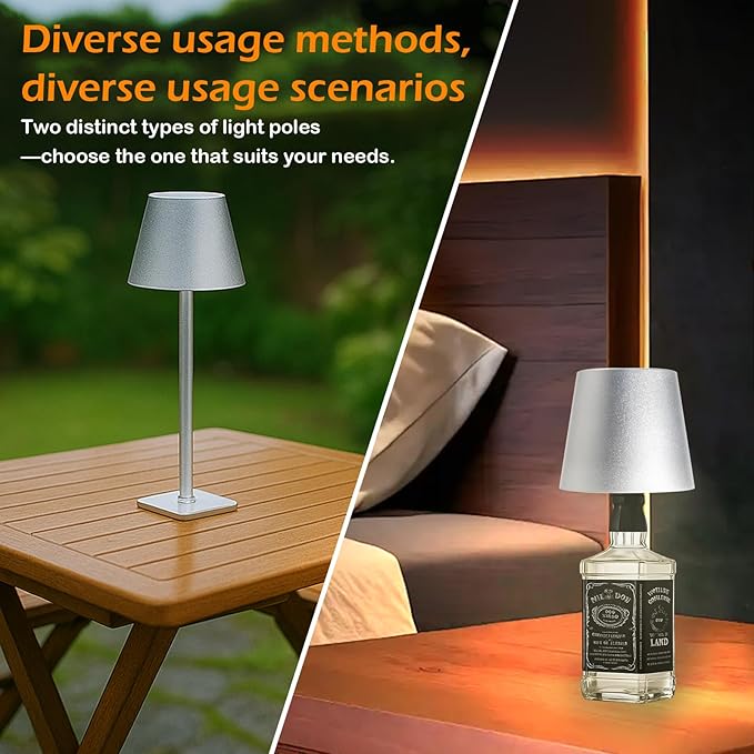 2 Pack Minimalistic Cordless Table Lamps - 2000mAh Rechargeable, Touch Control, 3 Colors Stepless Dimming LED Bottle Lamp Kit for Home & Camping
