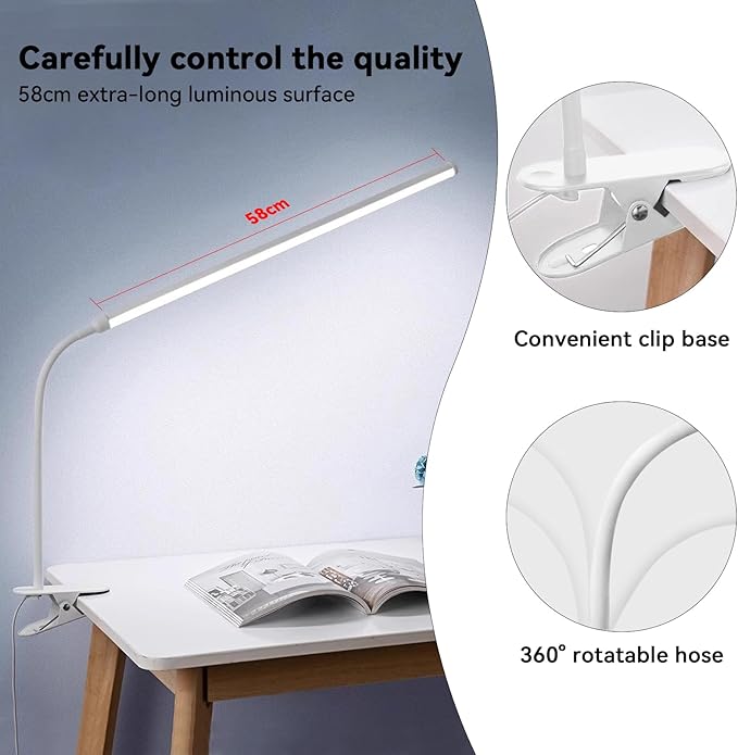 2-Pack LED Desk Lamp with Clamp,College Dorm Room Students Study Reading Desk Lights,Dimming,Hose Desk Lamps,Home Office Computer Light,gooseneck,Swing Arm Work Table Lamps,Clip Bed Light