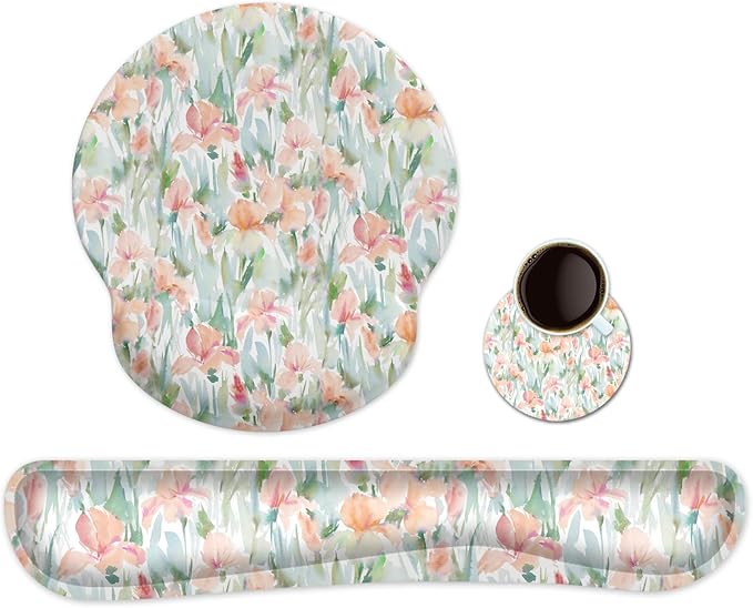 Ergonomic Keyboard Mouse Pad Wrist Rest Support Set for Laptop/Computer/Desktop,Memory Foam Hand Rest Wrist Cushion for Gaming/Office,Lightweight Comfortable (Watercolor Flowers)