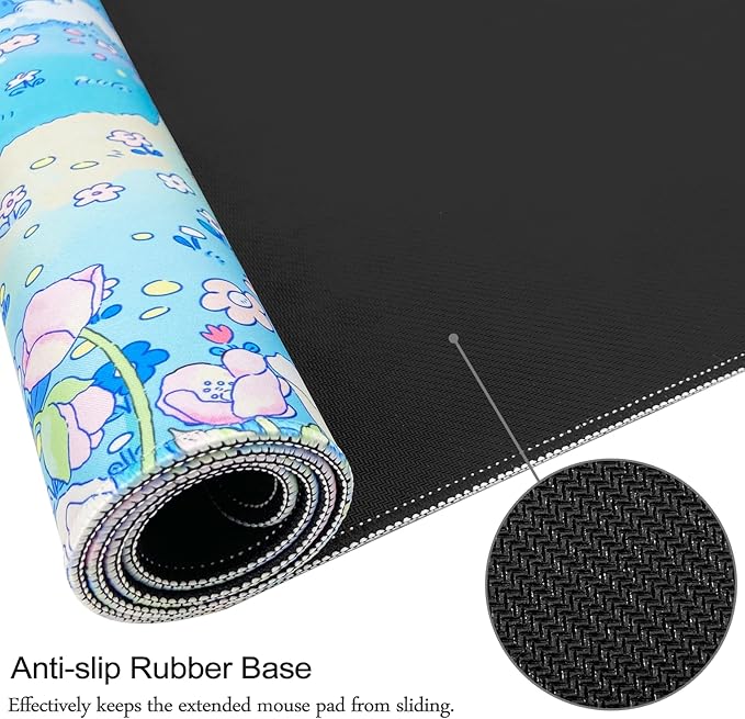 Extended Large Gaming Mouse Pads Mat 35.4"x15.7"x0.12"(3mm Thick), Oversized Office Desk Mat with Stitched Edges Blue