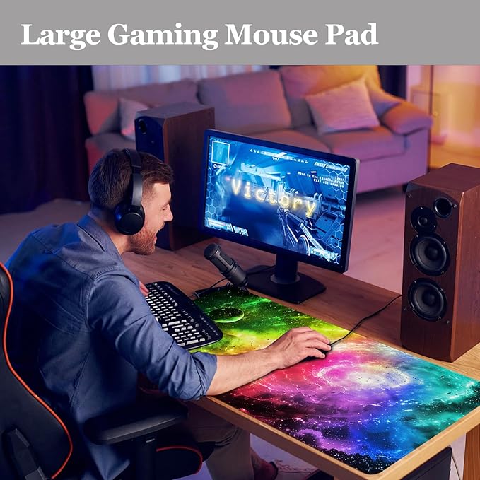 Desk Pad, Desk Matt for Desktop, Extended XXL Large Gaming Mouse Pad for Desk, Anti-Slip Keyboard Mouse Mat with Stitched Edges, Keyboard Mouse Mat for Computer, Work, Office, Gaming, Aurora