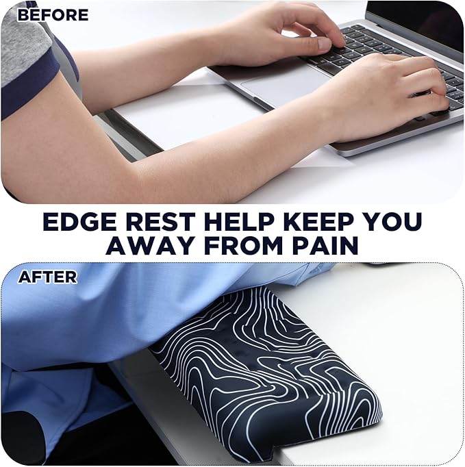 2 Pcs L-Shaped Desk Wrist Rest Elbow Pad Set Desk Edge Rest Cushion Non-Slip Memory Foam Arm Padding Wrist & Forearm & Elbow Comfort Support for Table or Table Edge (Striped Style)