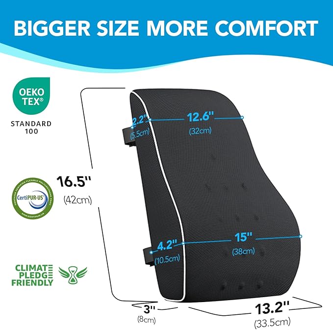 Lumbar Support Pillow for Office Chair, Office Home Essentials, Gifts for Mom, Dad, Back Support Pillow for Car, Chair Cushions, Improve Posture & Back Comfort, Mesh Cover Double Adjustable Straps