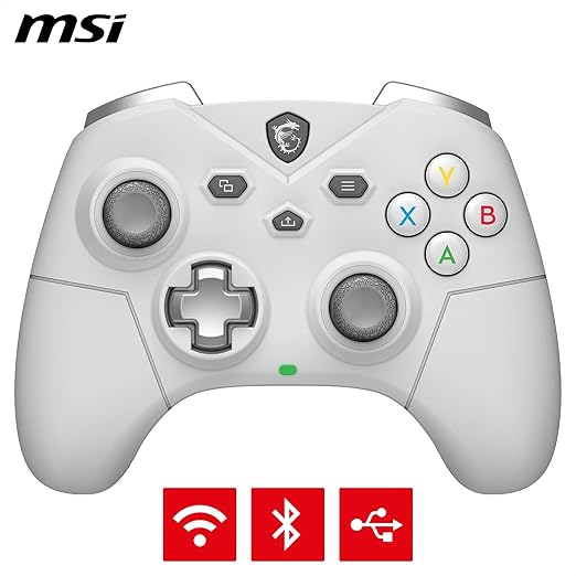msi FORCE GC300 WIRELESS WHITE PC Gamepad Controller - 2.4 GHz, Bluetooth, USB Type-C to A - Wired/Wireless, 600mAh Li-ion Battery (20h), Interchangeable D-Pad Covers, Dual Vibration Motors