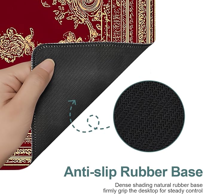 Red Vintage Extended Gaming Mouse Pad 35.4x15.7Inch Large Desk Mat Anti-Slip Rubber Base & Durable Stitched Edges for Gamers Smooth Mouse Writing Surface for Desk Office/Home
