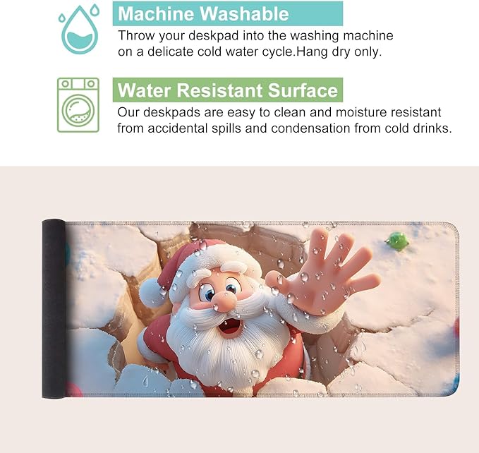 Desk Mat, XXL Extended Gaming Pad for Desktop, 31x12 Inches Santa Breaking Through Wall Design, Large Non-Slip Vegan Leather Keyboard Mouse Mat for Home Office
