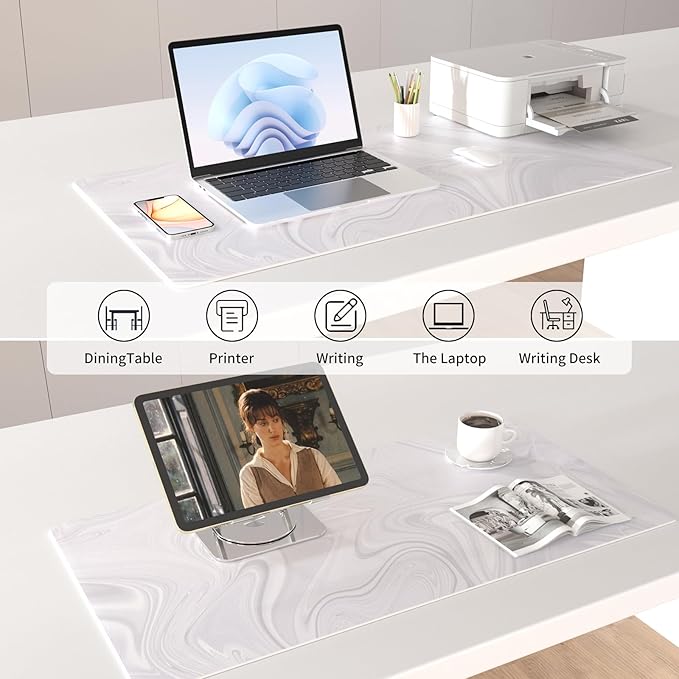 Colorful Star White Marble Large Mouse Pad, Waterproof Office Desk Mat, Non-Slip Computer Gaming Mouse Pad, XXL PC Laptop Protector Pads, PU Leather Desk Writing Pads for Office Home, 31.5" x 15.7"