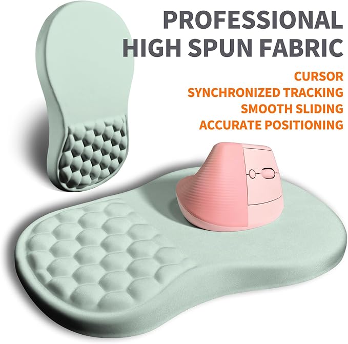 Ergonomic Joint Wrist Support Mouse Pad with Memory Foam Cushion Massage Bump, Carpal Tunnel Mousepad Slope Design for Wrist Rest, 11.8x7.9 in, LightCyan
