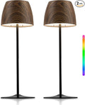 ELYONA 2 Pack Cordless Table Lamp, LED Walnut Wooden Desk Lamps RGB & 3 Color Stepless Dimming Waterproof Rechargeable 4000mAh Battery Operated for Restaurant Bedroom Outdoor Office Night Light Black
