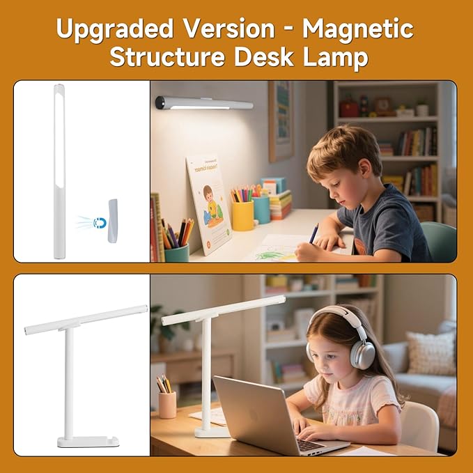 2 In 1 Led Desk Lamp - Outdoor Magnetic Desk Lamps for Home Office Study Bedroom , White Desk Lamps with Phone Holder & USB Charging Port, 3500-6500K Touch Control Dimming & 5 Brightness Levels